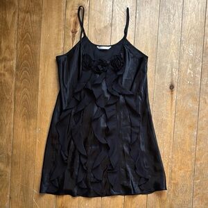 Flora Elegant Black Sleeveless Slip Dress with ruffles Medium